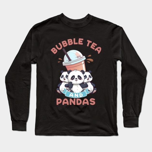 Bubble Tea And Pandas Long Sleeve T-Shirt by Nessanya